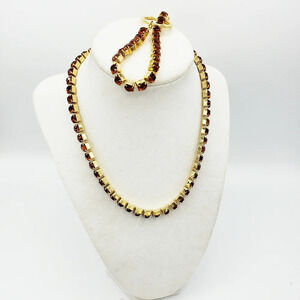 Vintage Necklace & Bracelet Set / Dark Orange Crystals